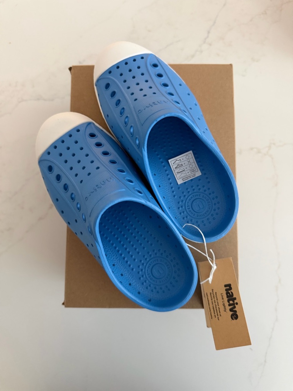 Native Shoes Blue Slip-On Water Clogs with White Toe